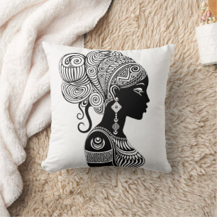 Coussin Tatouage Tribal Portrait de Fille Africaine