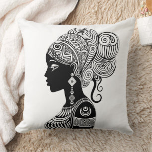 Coussin Tatouage Tribal Portrait de Fille Africaine
