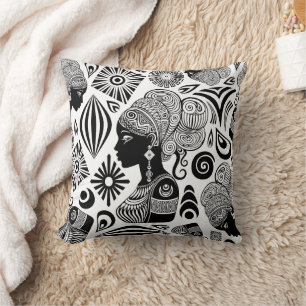 Coussin Tatouage Tribal Portrait de Fille Africaine
