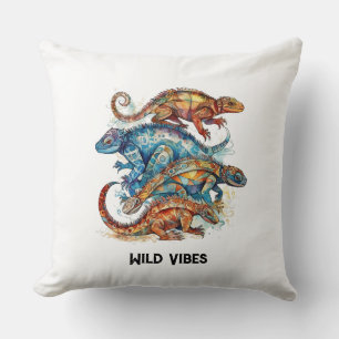 Coussin Tatouage tribal vibrant de lézard, personnalisé
