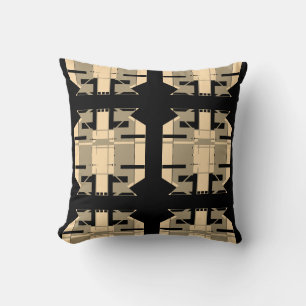 Coussin Taupe Beige sur Motif Carré géométrique noir