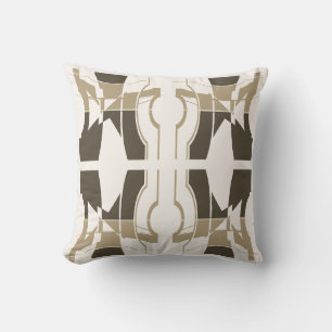 Coussin Taupe brun foncé sur motif symétrique courbe blanc