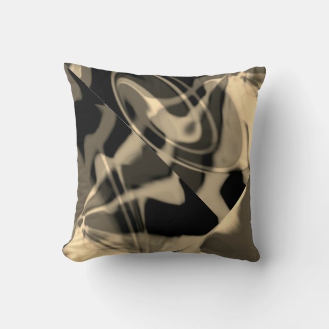 Coussin Taupe Cream sur Black Diagonal Swirls Art Abstrait (Recto)