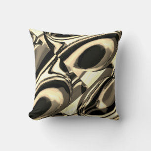 Coussin Taupe Crème Tan Brown Black Swirling Ovals Design