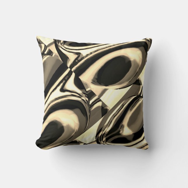 Coussin Taupe Crème Tan Brown Black Swirling Ovals Design (Recto)