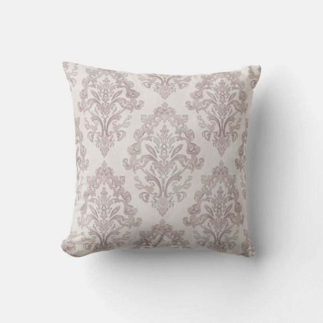 Coussin Taupe Doux Damassé Aquarelle Floral Classique (Recto)