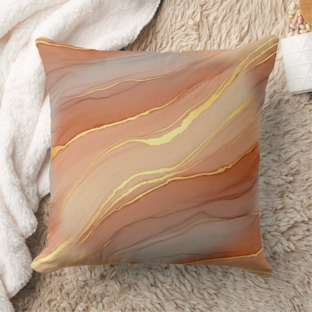 Coussin Taupe doux Marbre Orange Brûlé Or (Couverture)