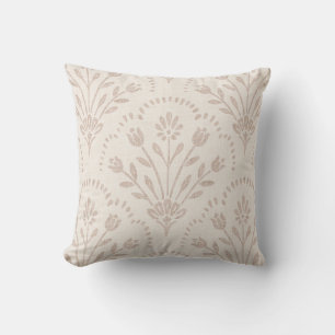 Coussin Taupe et beige floral délicat motif coquille Saint