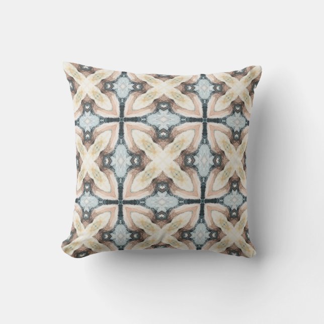 Coussin Taupe et carreaux bleus conception d'aquarelle sub (Recto)