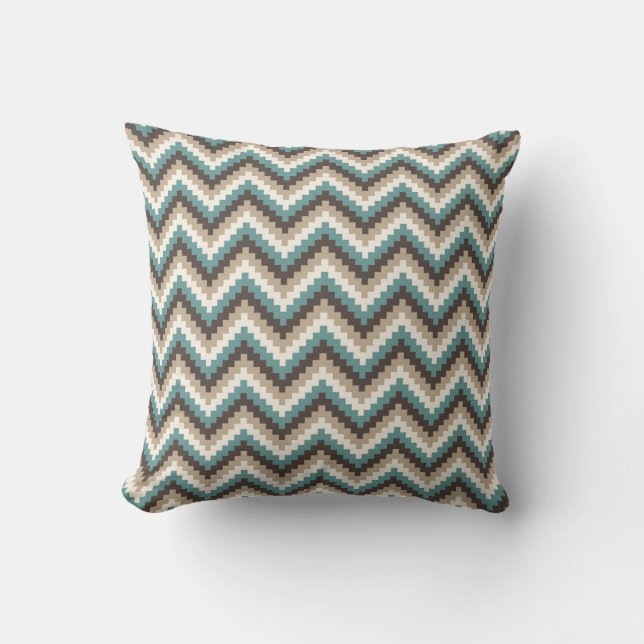 Coussin Taupe et Teal de motif de Chevron de zigzag de (Recto)