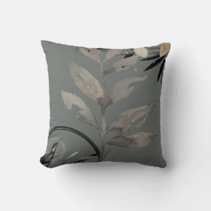Coussin Taupe Grey Feuilles d'aquarelle artistique
