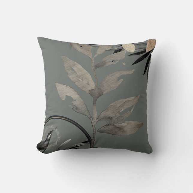 Coussin Taupe Grey Feuilles d'aquarelle artistique (Recto)