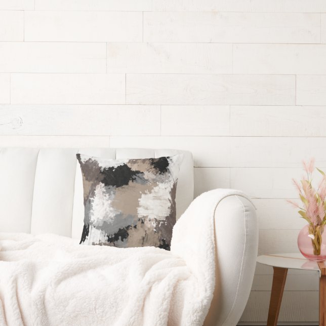 Coussin Taupe Gris Noir Blanc Abstrait Brosse (Canapé)