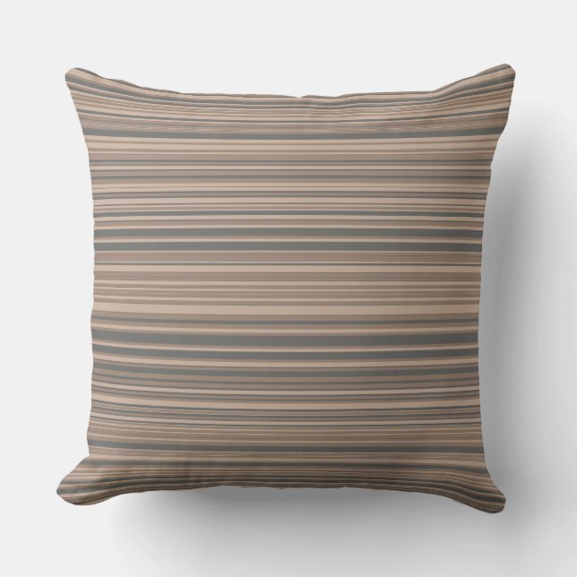 Coussin Taupe & Gris Simple Motif Rayé Moderne (Recto)
