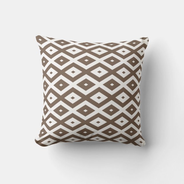 Coussin Taupe motif diamant brun et blanc (Recto)