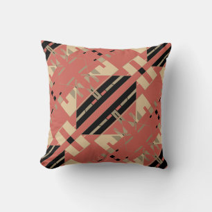 Coussin Taupe Noir Beige Terracotta Rouge Symétrique Motif