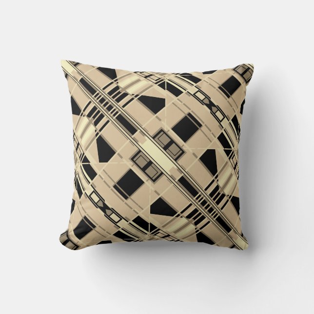Coussin Taupe Noir Jaune Riche Tan Diagonal Petites Formes (Recto)