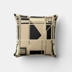 Coussin Taupe Noir Jaune Riche Tan Labyrinthe Abstrait