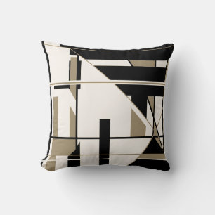 Coussin Taupe noire sur l'art Abstrait géométrique non bla