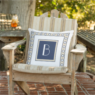 Coussin Taupe personnalisé Beige Dark Navy Bleu Pois Art