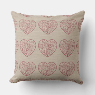 Coussin Taupe réversible du coeur à motif