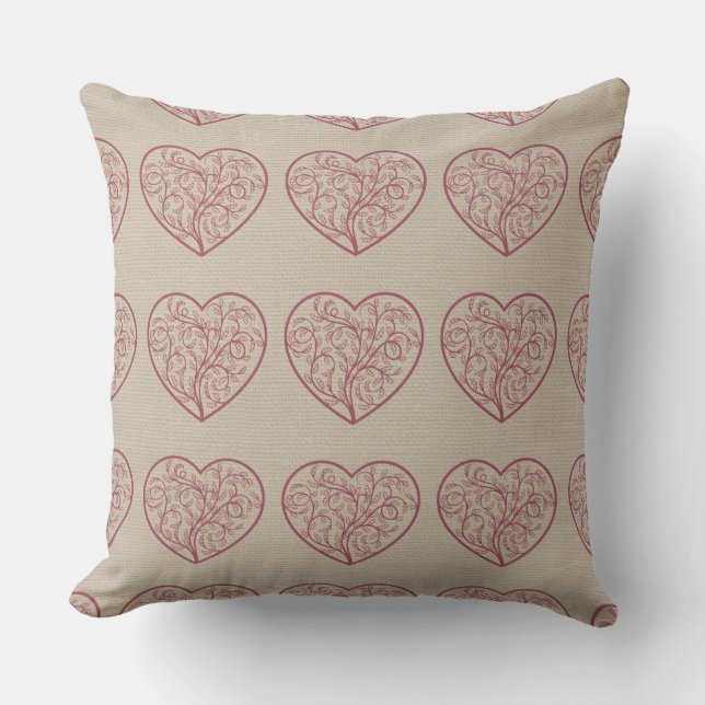 Coussin Taupe réversible du coeur à motif (Recto)