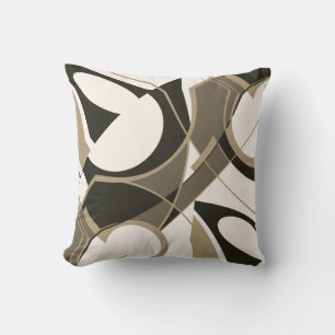 Coussin Taupe Tan noir sur blanc scintillé Abstrait