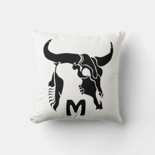 Coussin Taureau de Longhorn de la tribu avec la plume noir
