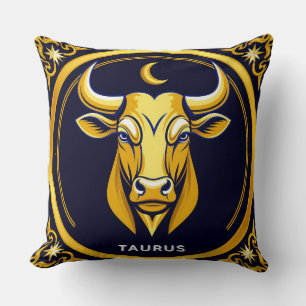 Coussin Taureau doré dans un cercle du zodiaque cosmique