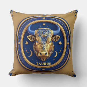 Coussin Taureau doré dans un cercle du zodiaque cosmique