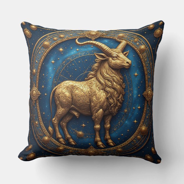 Coussin Taureau doré dans un cercle du zodiaque cosmique (Recto)