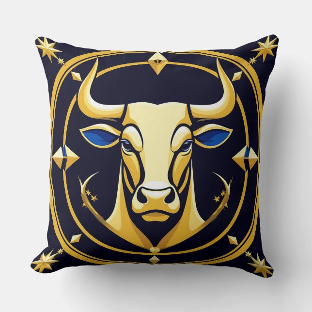Coussin Taureau doré dans un cercle du zodiaque cosmique (Recto)