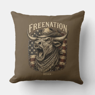Coussin Taureau Longhorn mugissant Drapeau américain weste