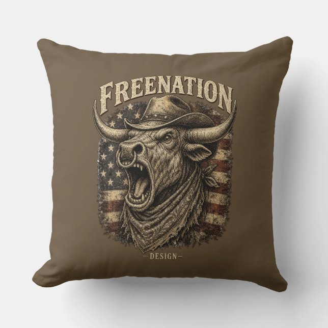 Coussin Taureau Longhorn mugissant Drapeau américain weste (Recto)