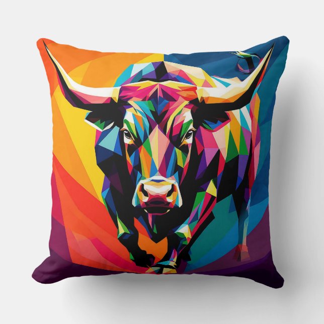 Coussin Taureau Mosaïque Coloré (Recto)