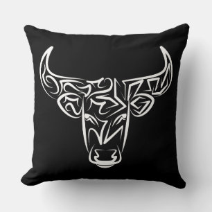 Coussin Taureau tribal noir et blanc / Ox