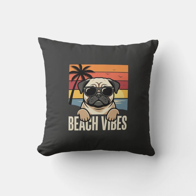 Coussin Tchiens de Pug ambiance de plage Coucher de soleil (Recto)