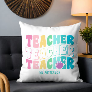 Coussin Teacher Moderne Arc-en-ciel Couleurs Nom personnal