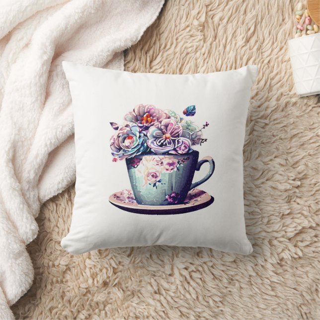 Coussin Teacup antique aux fleurs Vintages (Couverture)