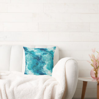 Coussin Teal Aqua Bleu Encre Alcoolique Marbre