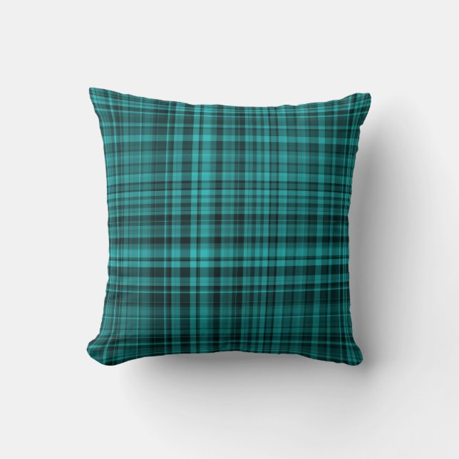 Coussin Teal Black Plaid Pattern (Recto)
