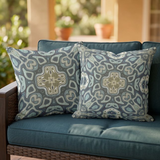 Coussin Teal Blue Ochre Moutarde Vert Art Tribal Orient (Créateur téléchargé)