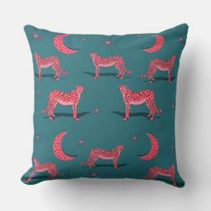 Coussin Téal Boho Guépard et Lune Rose