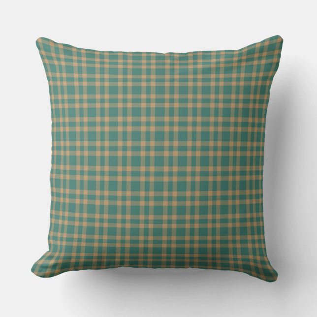 Coussin Teal Brown Plaid Pattern (Recto)