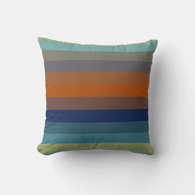 Coussin Teal & Burnt Orange Horizontal Stripes (Recto)