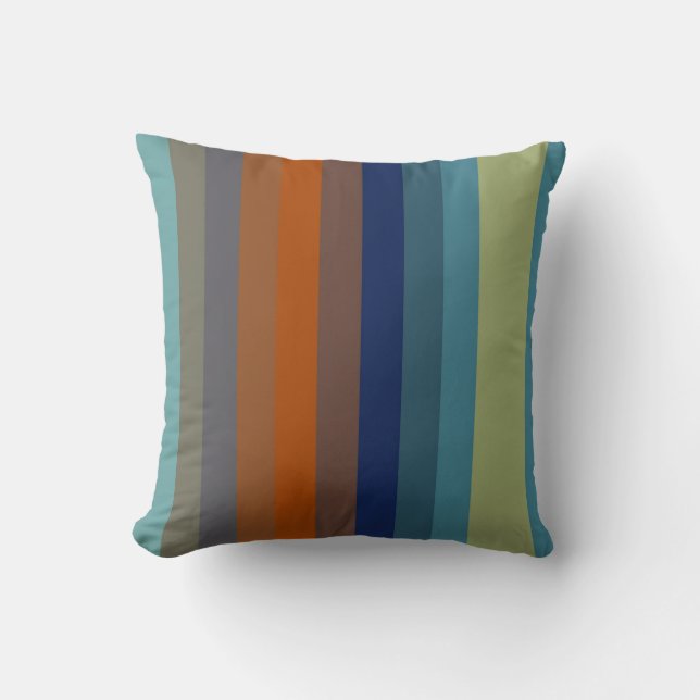 Coussin Teal & Burnt Orange Horizontal Stripes (Recto)