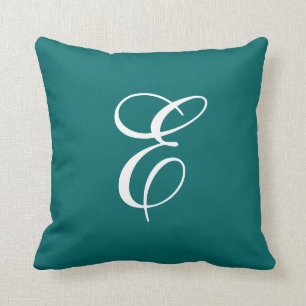 Coussin Teal élégant et carreau blanc de monogramme