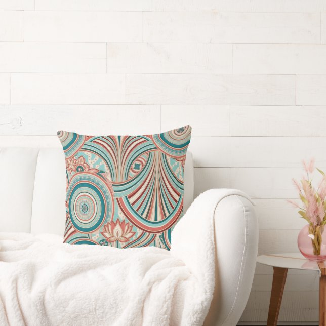 Coussin Teal et Coral Nouveau Flow  (Canapé)