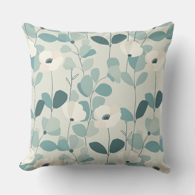 Coussin Teal Green Floral Throw Pillow (Recto)