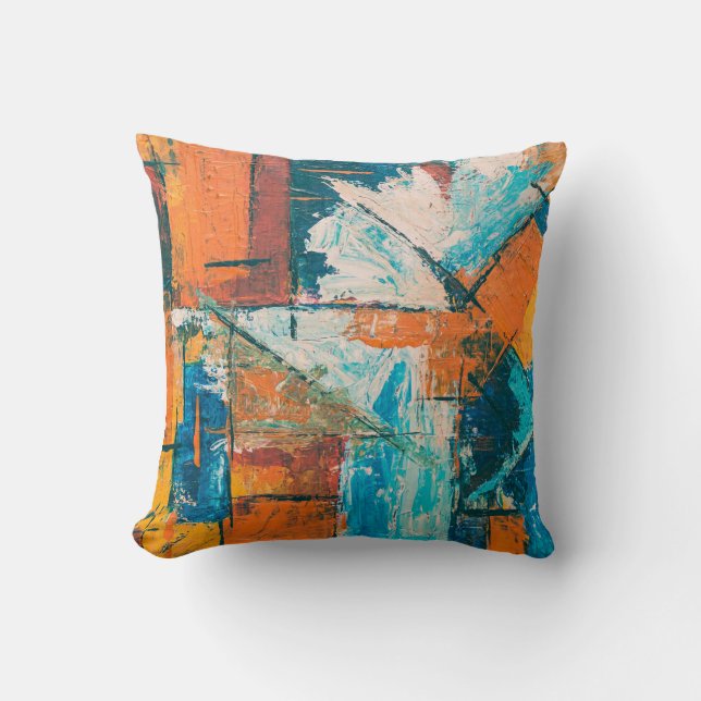 Coussin Teal & Orange Impasto Abstract (Recto)